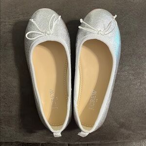 J. Crew Silver Flats with Bow Detail